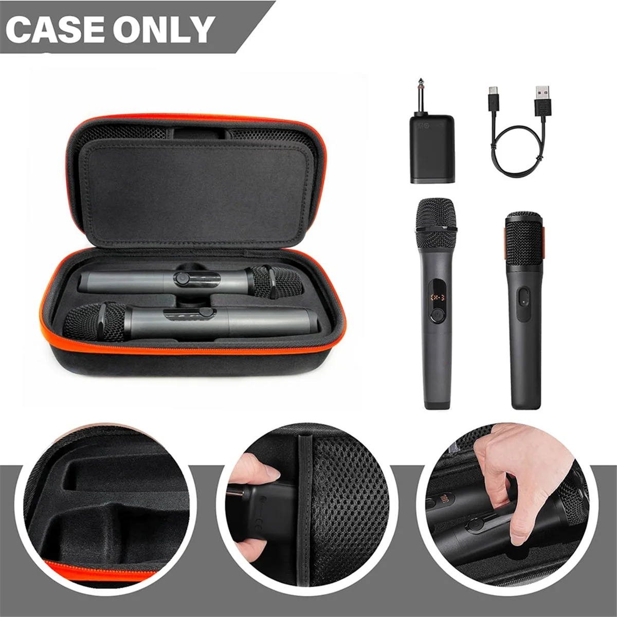 IYBBW-Wireless Microphone Case Shockproof EVA Hard Shell Mic Case Anti-Scratch Travel Case for JBL Wireless Two Microphone