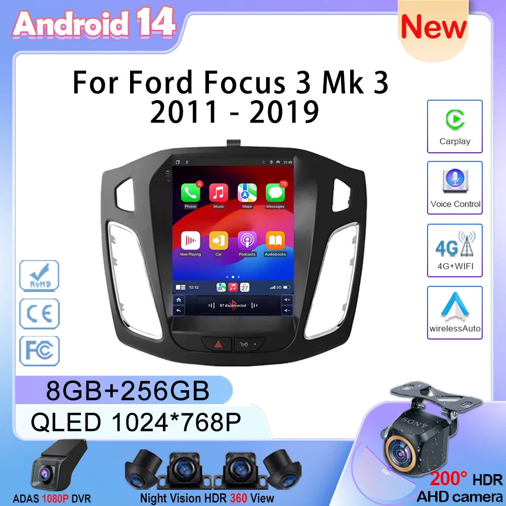 9.7 Inch For Ford Focus 3 Mk 3 2011 - 2019 screen Android 14 Auto Radio Multimedia player WIFIGPS Navigation Carplay NO 2din DVD