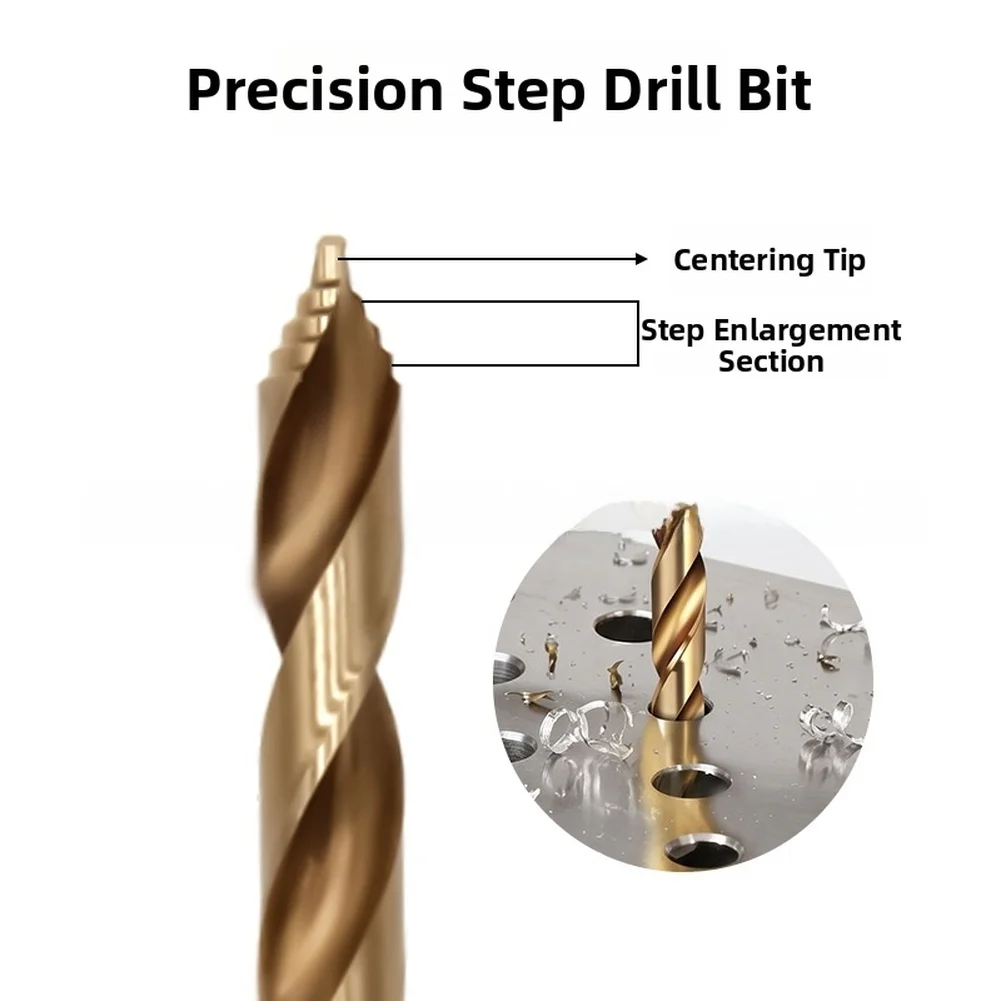 Yellow Step Twist Drill Bits Set High Steel Material For Hard Metal Wood Plastic Hole Making Tool Kit With Multiple Sizes