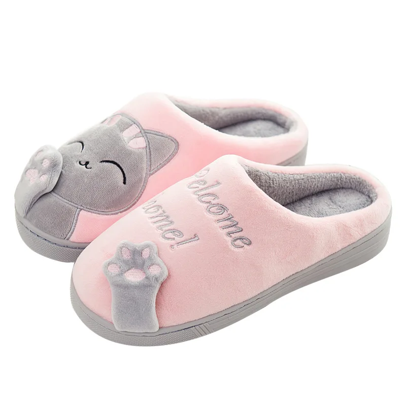 Dropshipping Women Winter Home Slippers Cartoon Cat Shoes Soft Winter Warm House Slippers Indoor Bedroom Lovers Couples