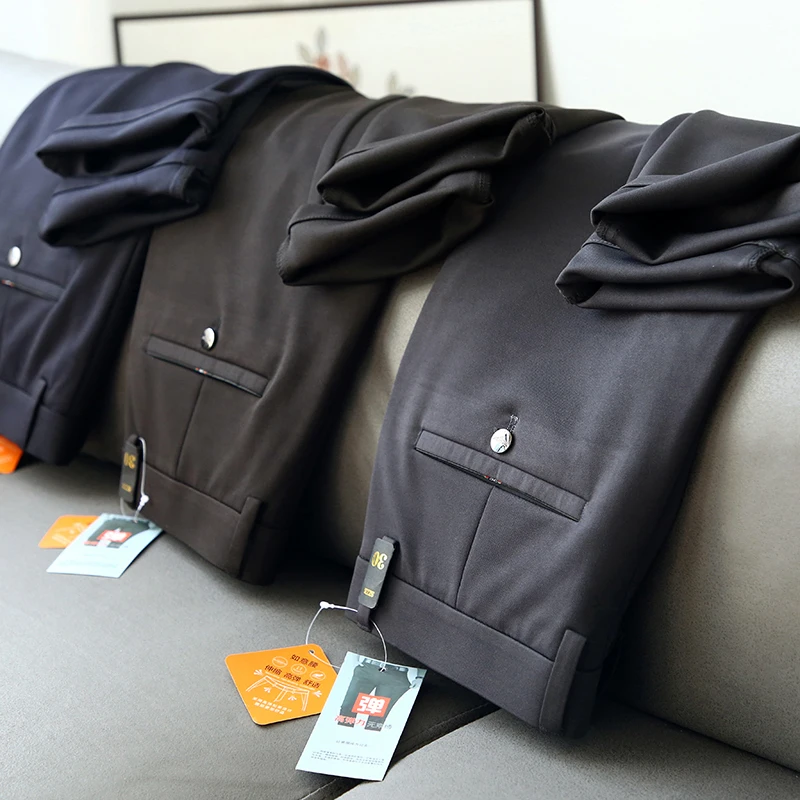 快適なストレートレッグカジュアルパンツメンズビジネス通勤弾性ウエストデザイン着やすいファッションアーバンスタイル長ズボン