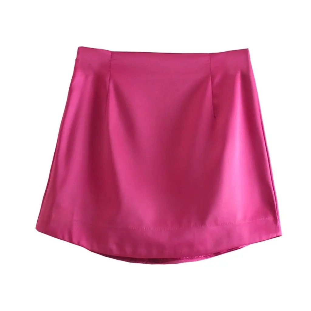 YPFF Minifalda elástica ajustada de cintura alta Falda de cadera profesional con textura brillante para mujeres pequeñas Verano Primavera