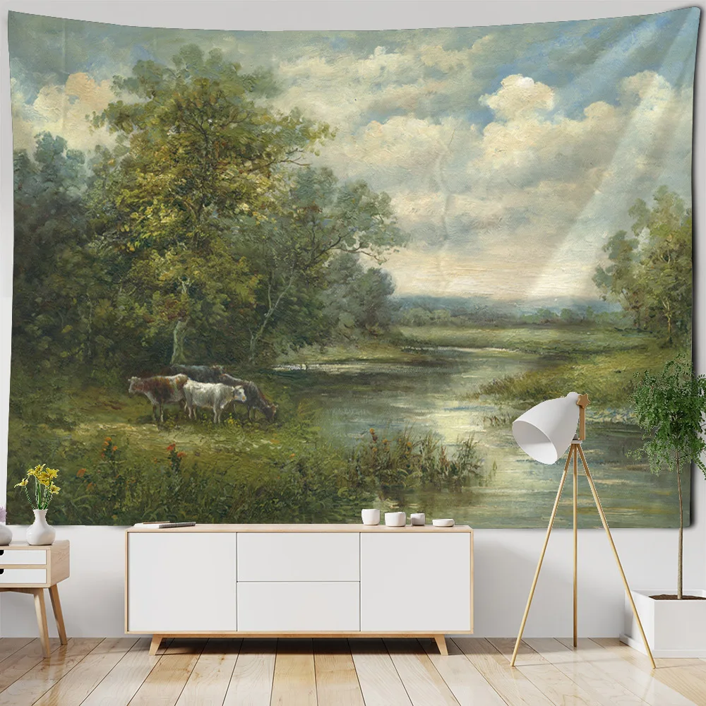 Landscape oil painting printed tapestry home wall decoration Bohemian Dream Forest hanging on the wall for indoor art decoration