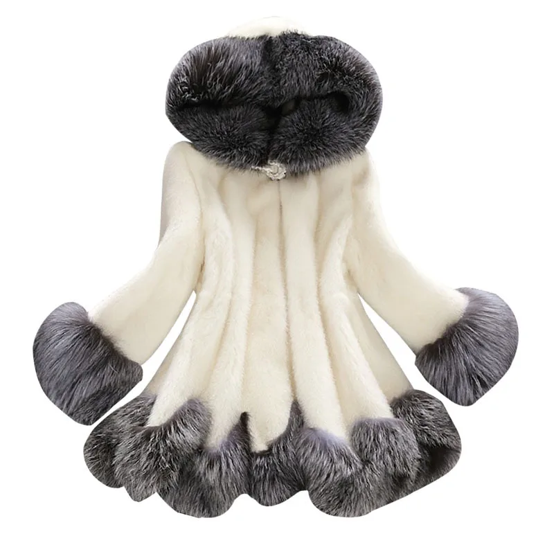 Faux Fur Coats Women Mid Length Hooded Jackets Coat Thick Warm Y2k Streetwear Elegant Open Stitch Outerwear Autumn Winter