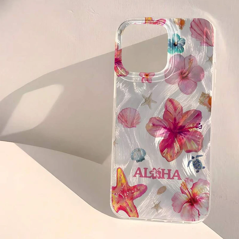 

Case For iPhone 16E 14 13 12 11 16 15 Pro Max XS XR Summer Pink Flower Starfish Pattern Case For iPhone 7 8 Plus SE2 Phone Cover