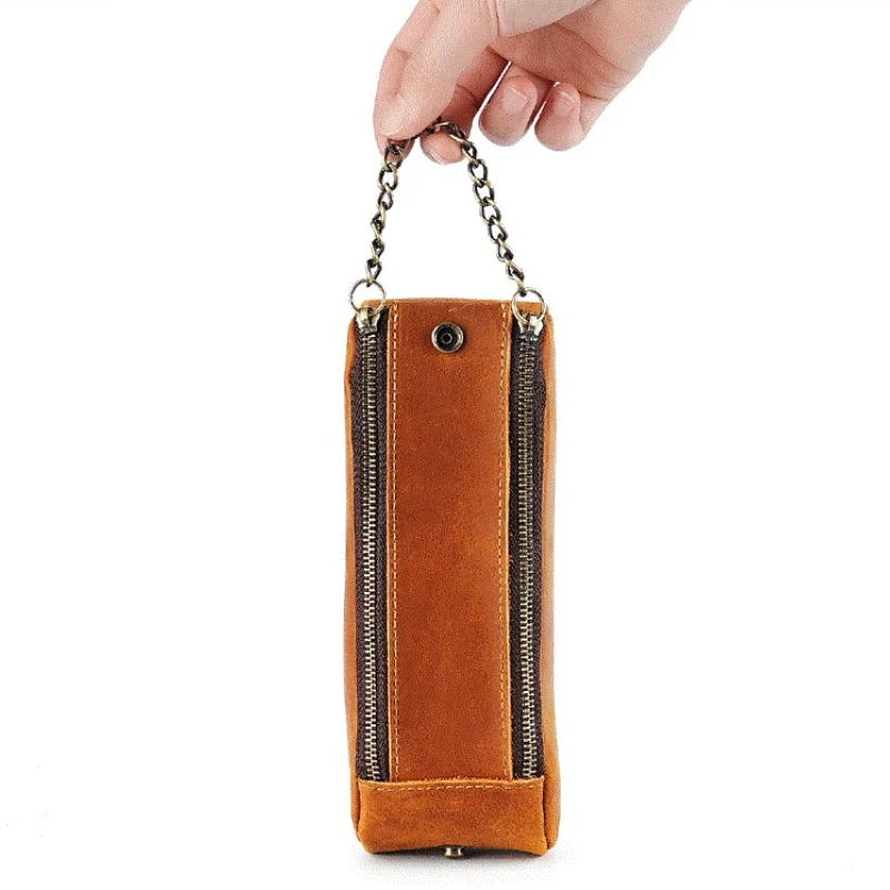 

Genuine leather Stationery Pencils bag Portable Simple Zipper Pencil Cases Vintage Work Pen Case Organizer for Men and Women