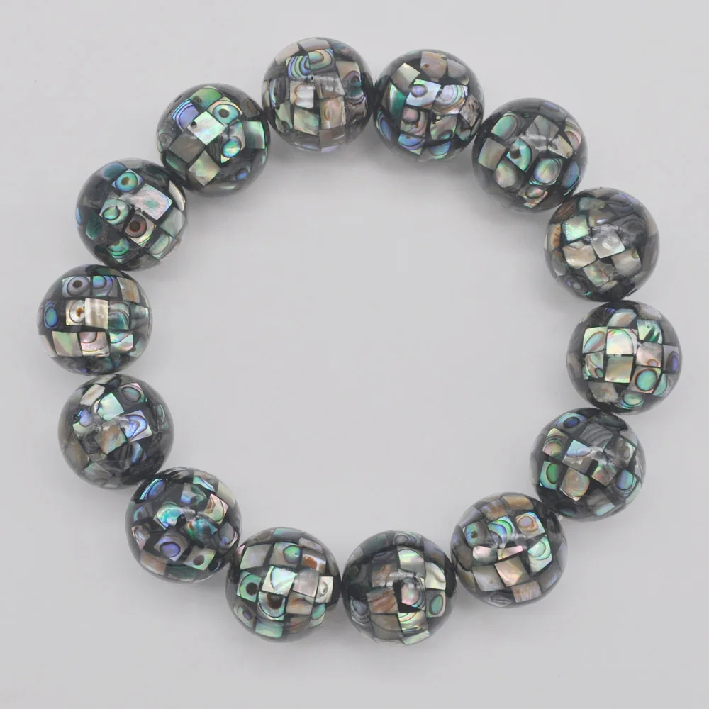 14 мм Новая Зеландия Abalone Shell бусины стрейч-браслет 8 дюймов ювелирные изделия для женщин подарок G269