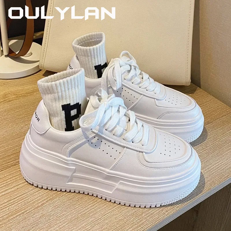 Oulylan Retro U Leather Women\'s White Casual Woman Vulcanize Sneakers Breathable Sport Walking Running Platform Flats Shoes