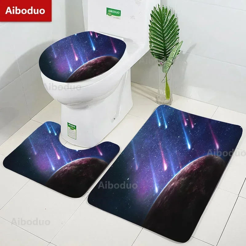 

Universe Starry Sky Design Bathroom 3Pcs/set Mats Warm Home Flannel Decoration Accessories Floor Rug Toilet Cover 40*60/50*80 CM