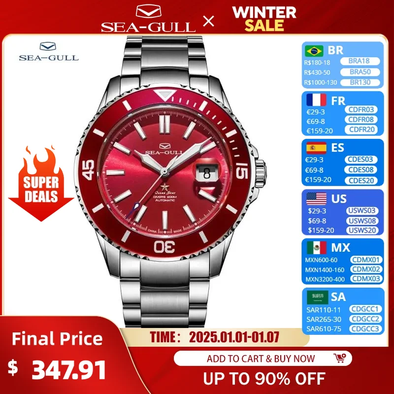 2023 New Seagull Men's Wrist Watch Ocean Star 20Bar Diving Luminous Automatic Mechanical Men's Watch reloj hombre 6113