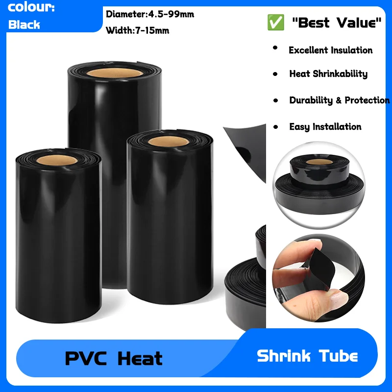 

Lipo Battery Pack Insulated Cable Sleeve Lithium Film Case Heat Shrink Tubing Black PVC Battery Wraps Dia.7 ~ 155mm 18650 1~20M