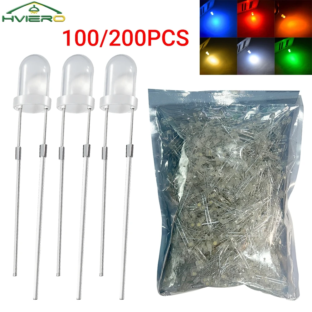 100/200PCS 3mm LED ไดโอดหลอดไฟหัวกลมโคมไฟกระจาย CLEAR LEN ไฟตกแต่งโฆษณาป้ายบรรยากาศนีออน