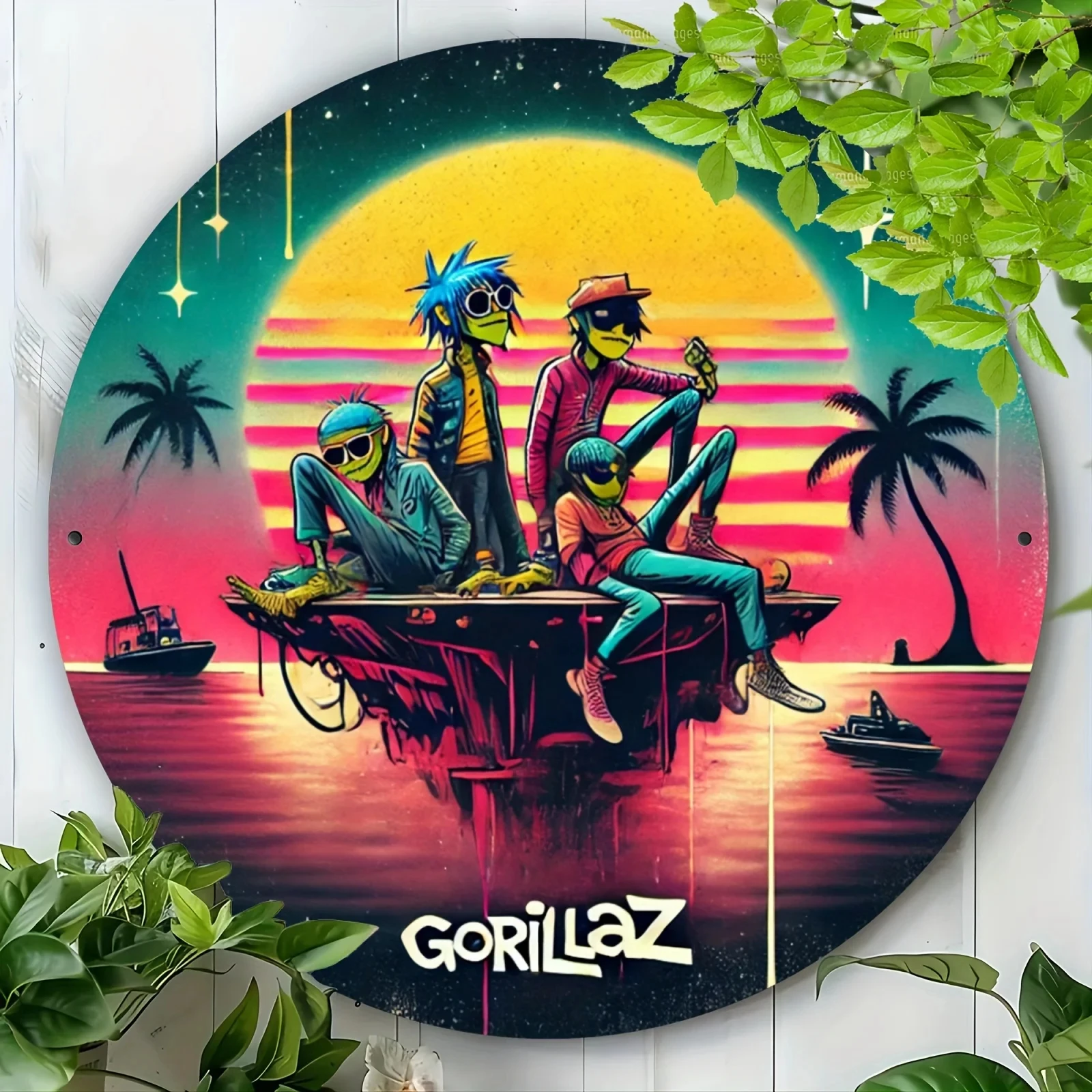 Gorillaz Band Art Retro Aluminum Sign, 8x8inch Piece, Wall Hanging Retro Decoration, Multi-Purpose Indoor/Outdoor Sign, English Text