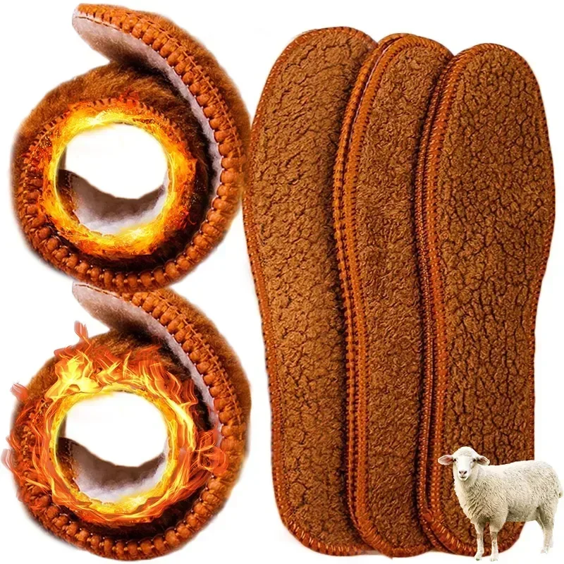 1/2pairs Winter Alpaca Wool Insoles Soft Plush Warm Thicken Foot Thermal Shoe Insole for Women Men Snow Boots Shoes Heat Pads