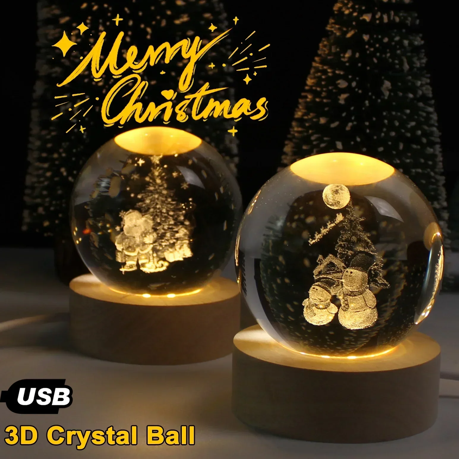 2025 AliExpress Flash Sale USB 3D Crystal Ball Galaxy Claus Saturn Children LED Ambient Light Creative Adult Christmas Gifts