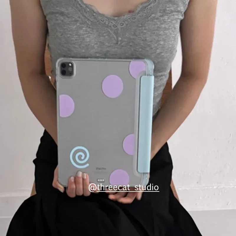 Pink Polka Dots Fish Cake Tablet Cover For iPad 10th 11th  2025 7/8/9 10.2'' Air 4 5 6 7 11 For Air 2 9.7 Pro 11 Mini 6 7 Case