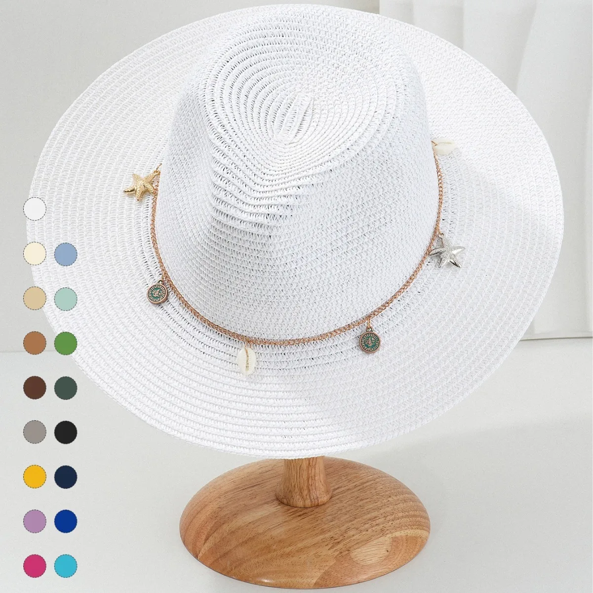 Men's And Women's Panama Style Straw Hat Accessories Shell Starfish Copper Coin Accessories Caps Flat Brim Hats