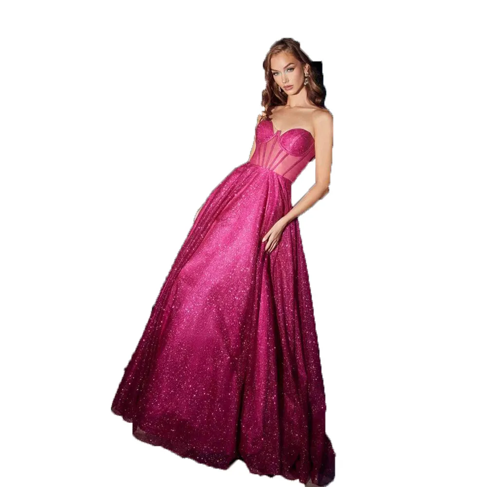 Elegante simples rosa vermelho feminino vestidos de baile querida sem mangas a linha ilusão até o chão brilhante elegante vestidos de festa à noite