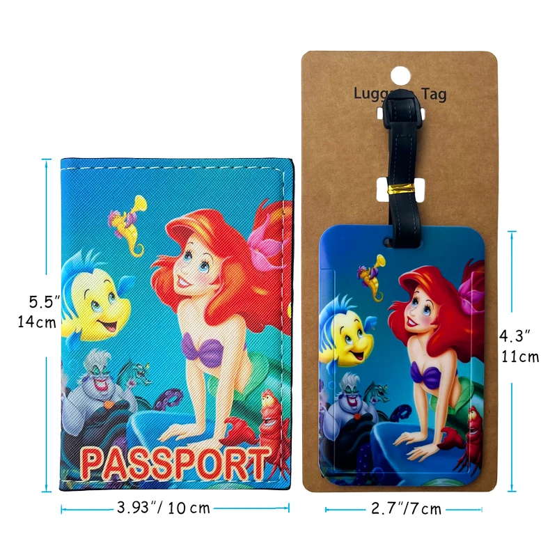 1Set Disney Princess Passport Holder and Luggage Tags Travel Passport Cover Baggage Tag Business ID Card Holder Luggage Label