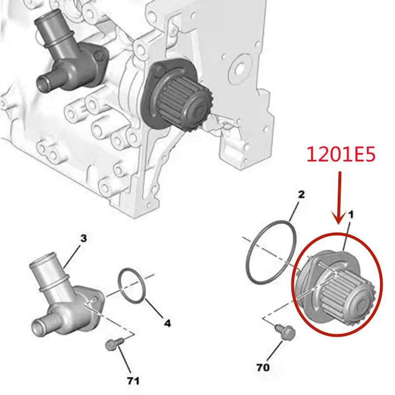 Suitable for Peugeot 1007 106 206 207 301 307 308 408 partner water pump cover for Citroen C2 C3 C4 engine water pump OEM:1201E5