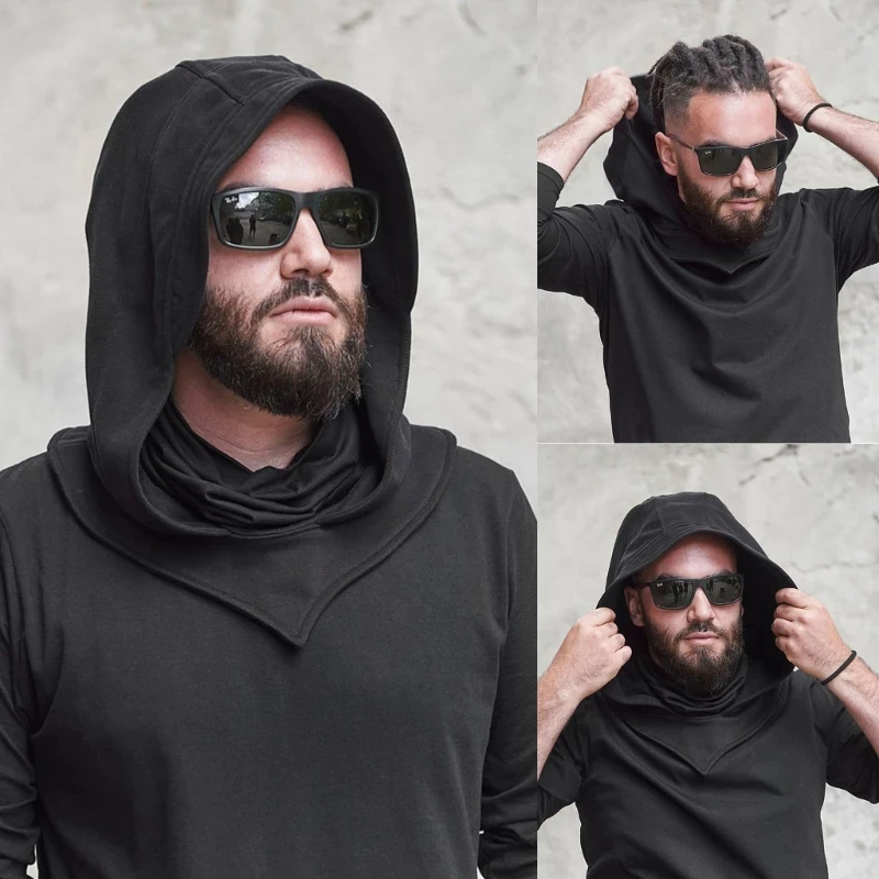 Máscara de Assassin Medieval gótica, bufanda con capucha, disfraz de Assassin, sombrero de capa Unisex para Cosplay y uso diario al aire libre,