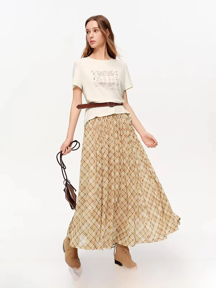 

Женская юбка Hifort в стиле ретро в клетку, новая коллекция Весна 2026, с высокой талией, А-силуэт, простая, из полиэстера, для повседневной носки