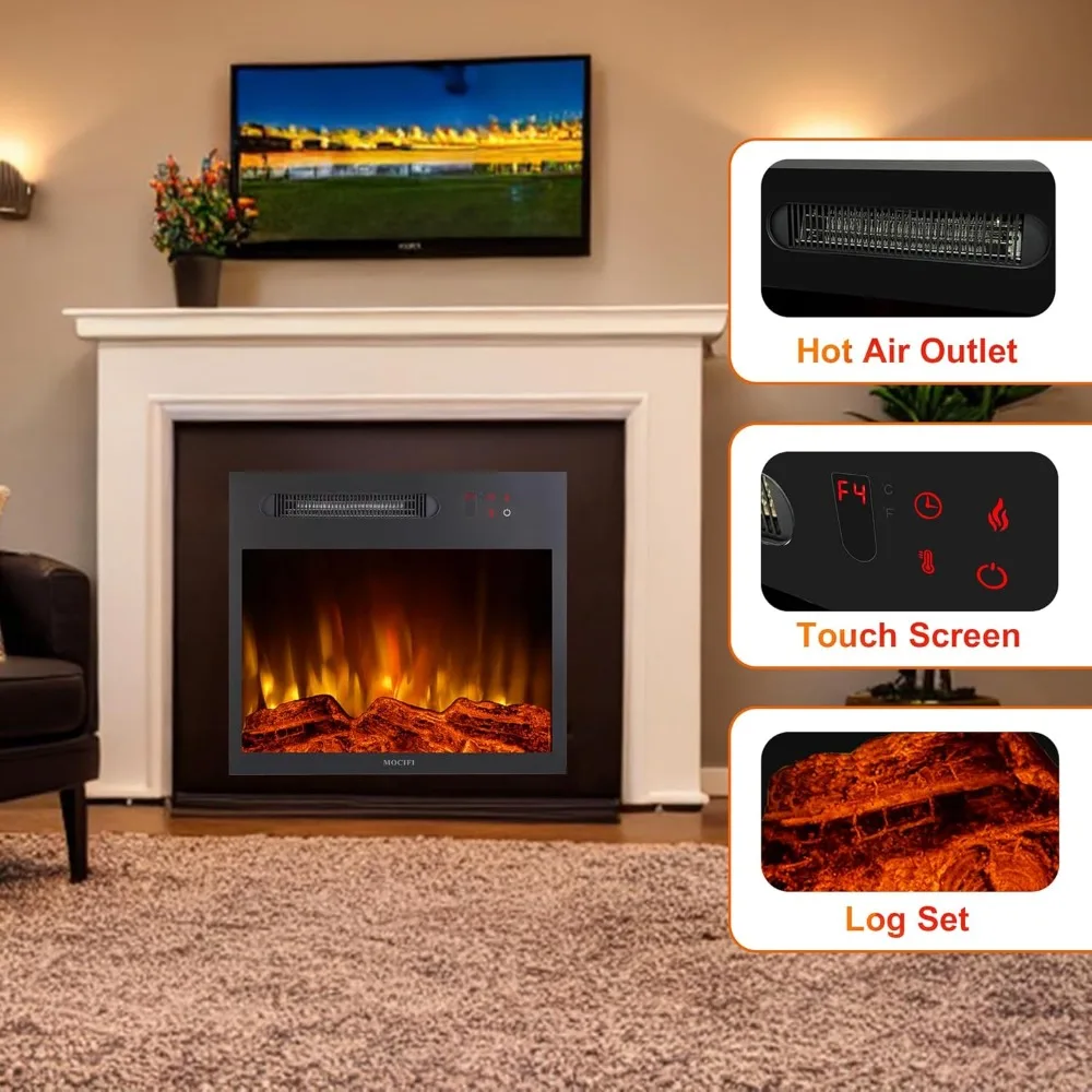 23 Electric Fireplace Insert with Heater, Remote & Touchscreen Controls, Adjustable Flame