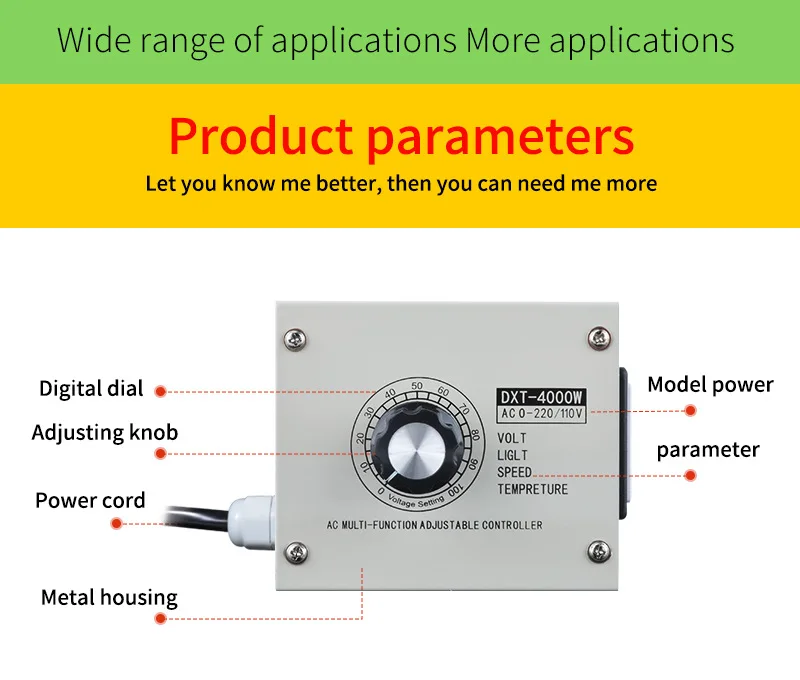 Imagem -03 - Regulador de Tensão Dimmer Ajustável Velocidade Temperatura Luz Variável dc Controlador 4000w ac 220v