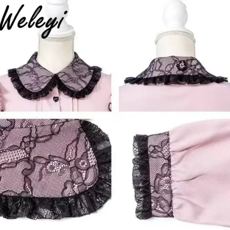 Jirai Kei Lolita-Chemise Japonaise à Manches sulfpour Femme, Haut Doux, avec Nministériels d, PoinDentelle, à la Mode, Printemps et Automne, 2024