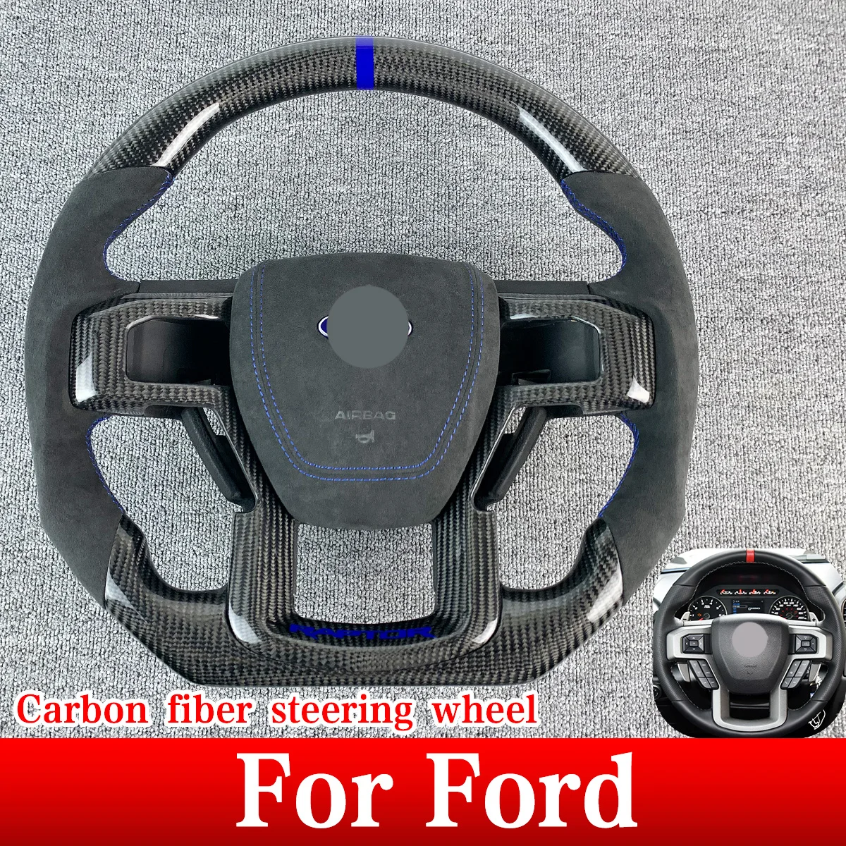 

Customized Applicable 2014 2015 2016 2017 2018 2019 2020 2021For Ford Raptor F150 F350 F250 Real Carbon Fiber Steering Wheel