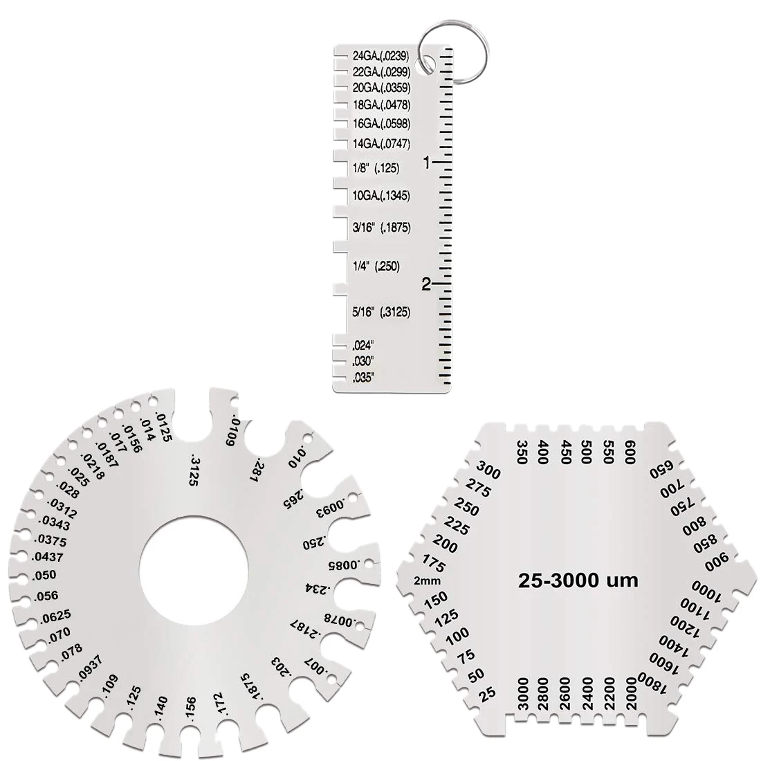 HOT-3 Pcs Stainless Steel Welding Gauge Set Wet Film Comb Wire Metal Sheet Thickness Gauge Round Dual-Sided Wire