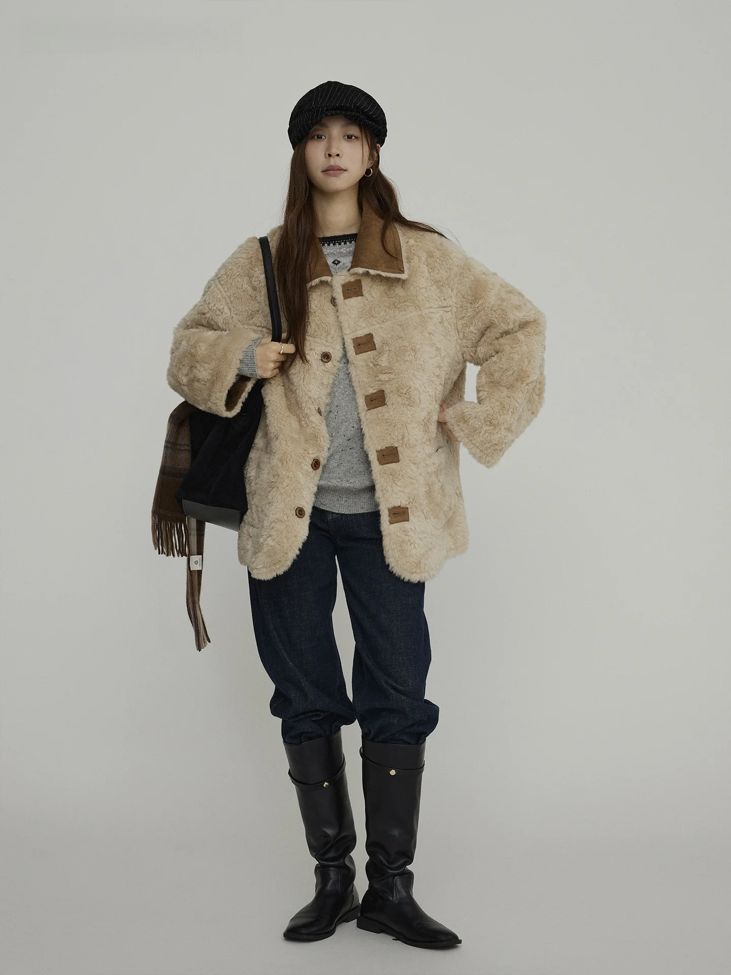 Joli اختر معطف نسائي من جلد الغزال على الوجهين من الفرو كاجوال Sle طويل Sve معطف بأزرار إغلاق ملابس خارجية فضفاضة تناسب