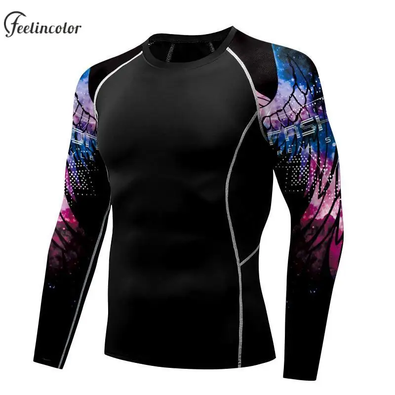 Compression Shirt for Men Wing Graphics T-shirts Long Sleeve Gym Fitness Tights Quick Drying Workout Tops Summer Male Clothing