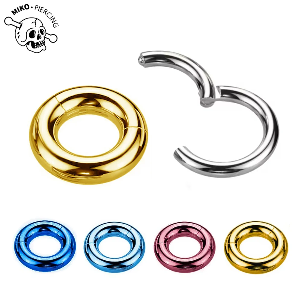 Image of ASTM F136 Titan Großkaliber 4G 6G 8G 10G Einzelner Klappsegment-Creolenring Spiegel Septum Nasenpiercing Anodisiertes Körperpiercing