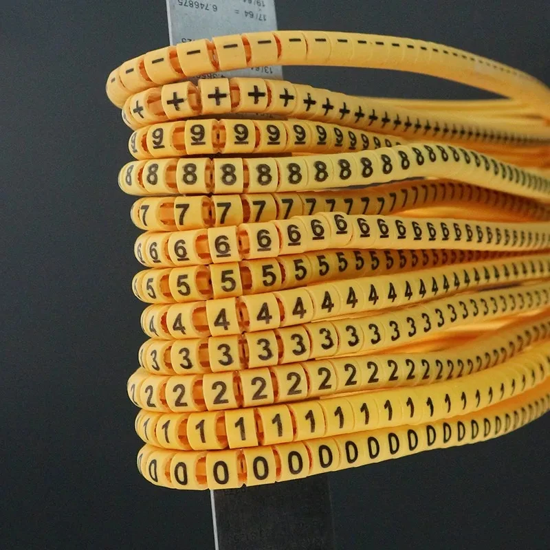 Freeshipping 100/500PCS Yellow Cable Markers ABCDEFGHIJ EC-0/1/2/3 0.5 0.75 1 1.5 2.5 4 6 8 10 12 16MM2 For Wire Diameter Tubing