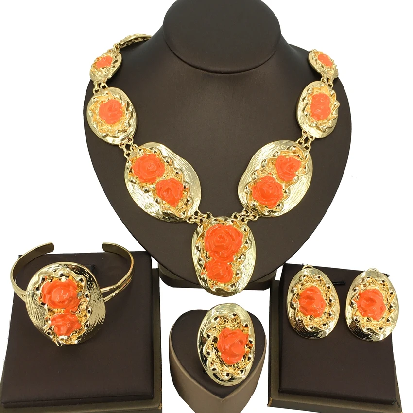 2024 New Hot Selling Brazilian Dubai Italian Gold Plated Necklace African Women\'s Anniversary Party Bold Jewelry Sets FHK14613