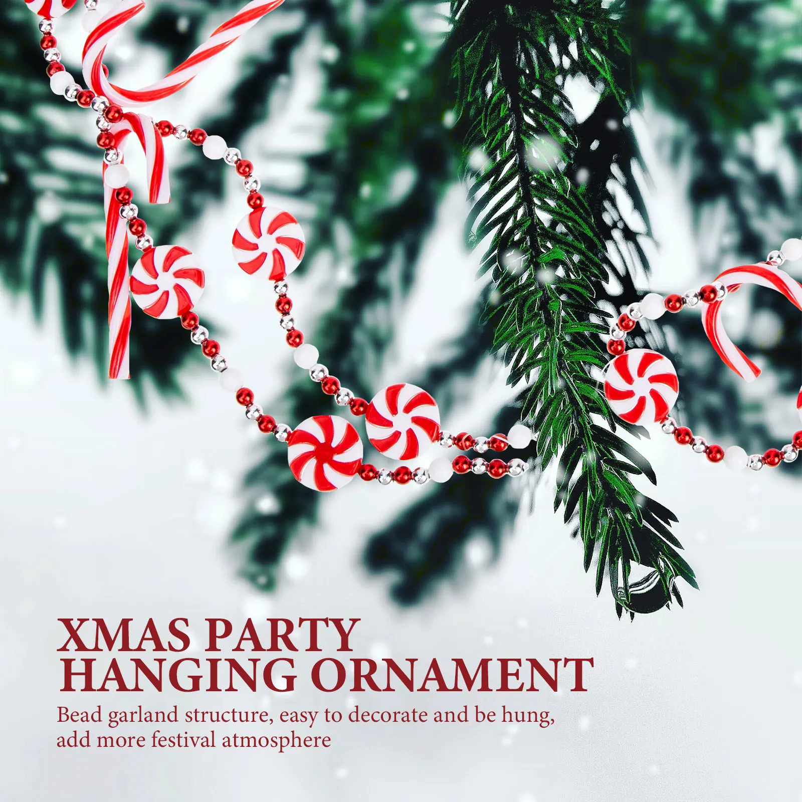 

Xmas Garland Hanging Decor Christmas Wall Ornament Tree Pendant Plastic Beaded Garland String Festive Party