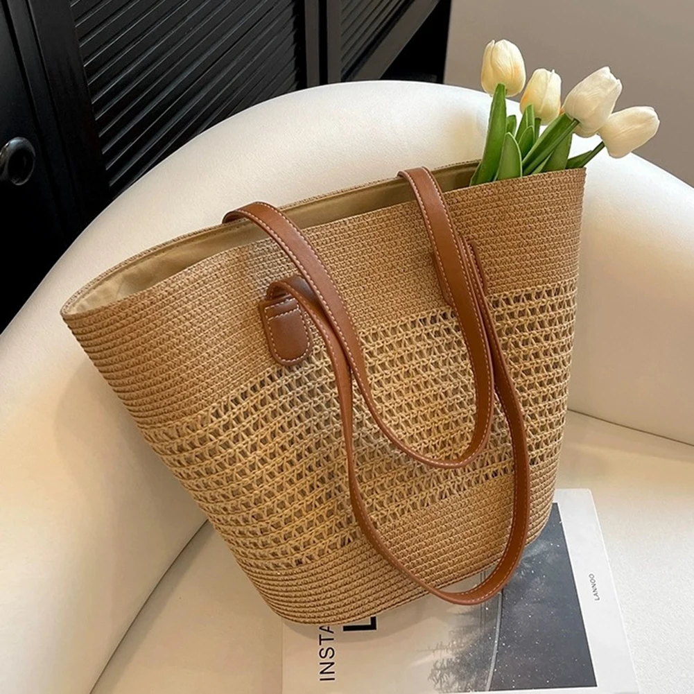 2025 Women Crochet Beach Handbag Shopper Casual Handbag Fashion Ladies Shopper Tote Bag for Holiday Travel Present for Women