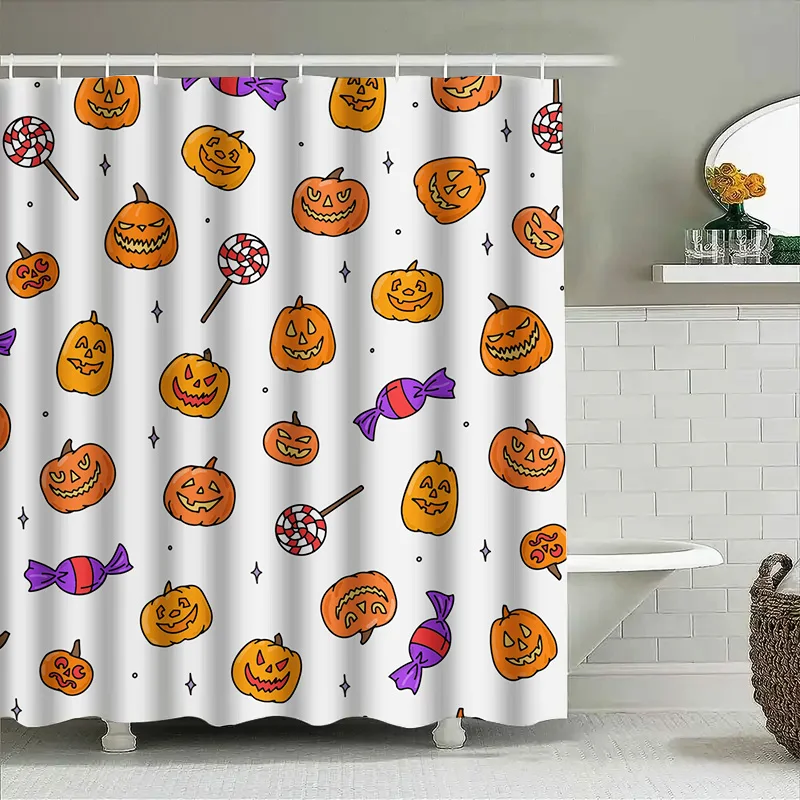 

Tuniu Cute Halloween Shower Curtain with Cartoon Pumpkins and Candy Decorations for Kids Girls Room Bathroom