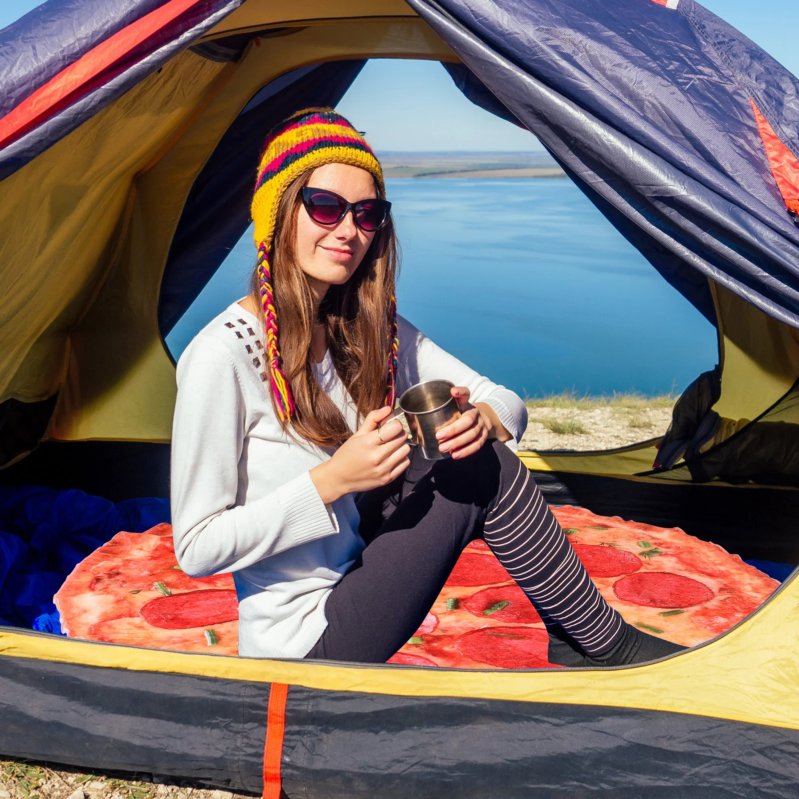 

Round Pizza Themed Blanket Soft Flannel Air Conditioner Throw for Adults Kids Warm Comfortable Novelty Food Design Outdoor