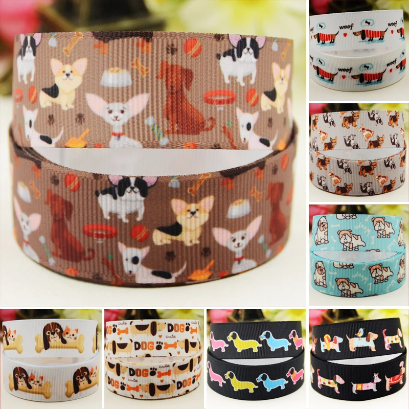 22mm 25mm 38mm 75mm Dog Cartoon printed Grosgrain Ribbon party decoration 10 Yards