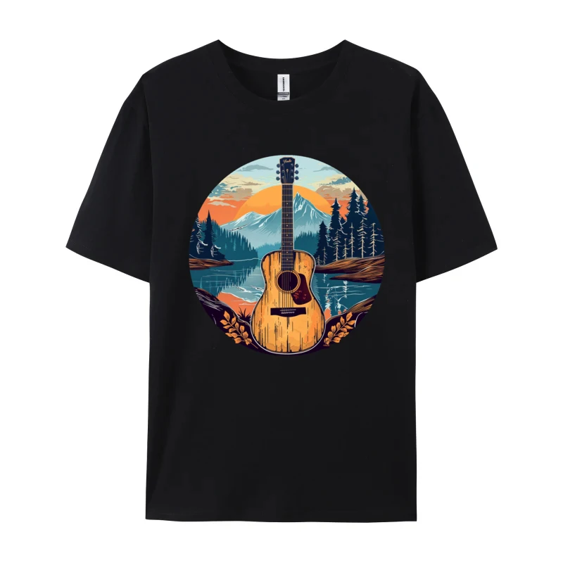 

Playing Guitar By The Lake Graphic T-shirt Casual Family Summer 100% Cotton Round Collar Men's Tees Casual T Shirts Wholesale