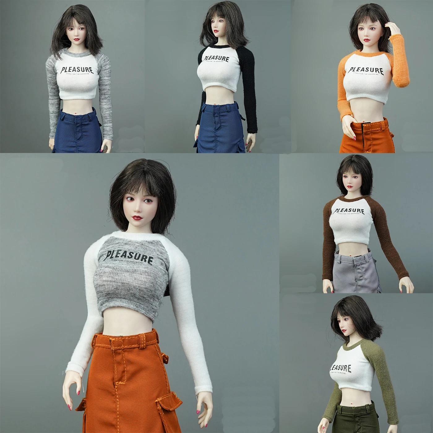 1/6 ICE TOYS IC1011 crop top long sleeved raglan contrasting printed T-shirt Model Clothing For 12'' PH TBL JO Action Figure