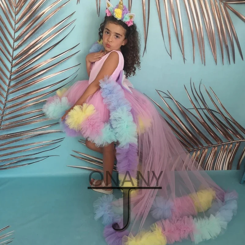 

JONANY Rainbow 3D Blossom Flower Girl Dress Detachable Train Personalised Ball Gown Fantasty Little Princess Robe De Demoiselle