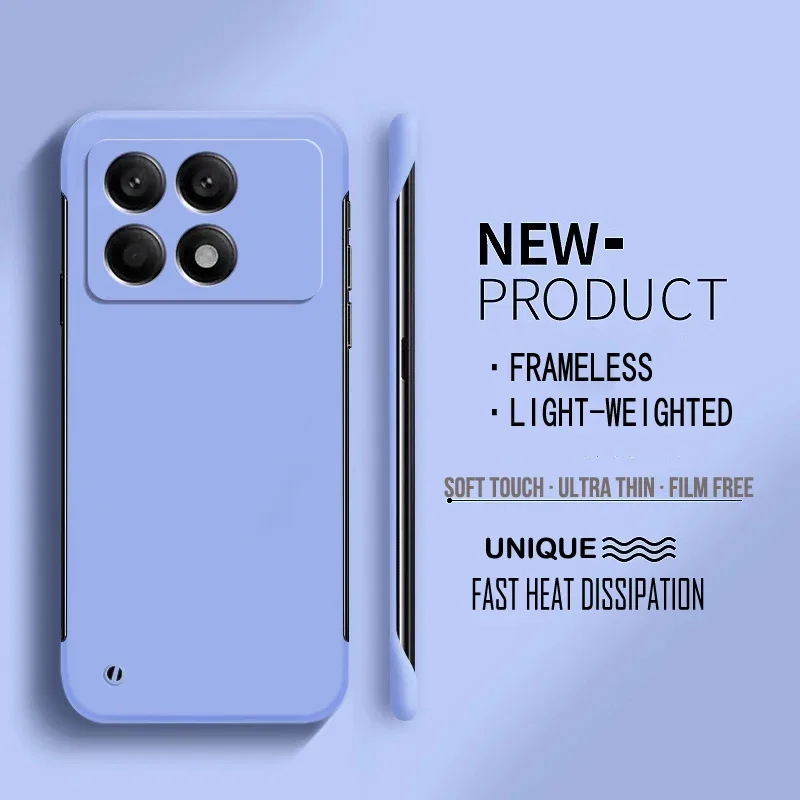 Matte Thin Frameless Pure Color PC Phone Case For XIAOMI Poco X6 F6 F5 Pro F4 F3 Four Corner Protective Cover
