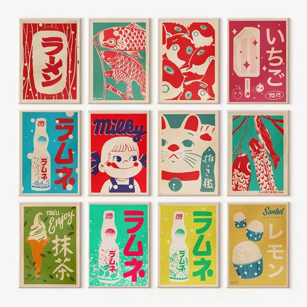 Japanische Vintage-Kunst, Lebensmittel, Kultur, Glücksbringer-Katze, Poster, Leinwanddrucke, Daruma, Retro-Daruma-Puppen, Wandkunst, Dekoration für Zuhause, Zimmer, Geschäft. – Detail 1