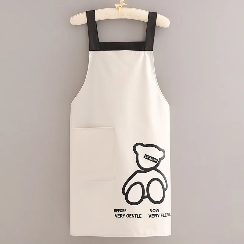 Strap Waterproof And Oil Resistant Apron Bear Printed Adult Apron Household Kitchen Cleaning Work Clothes Kitchen Accessories