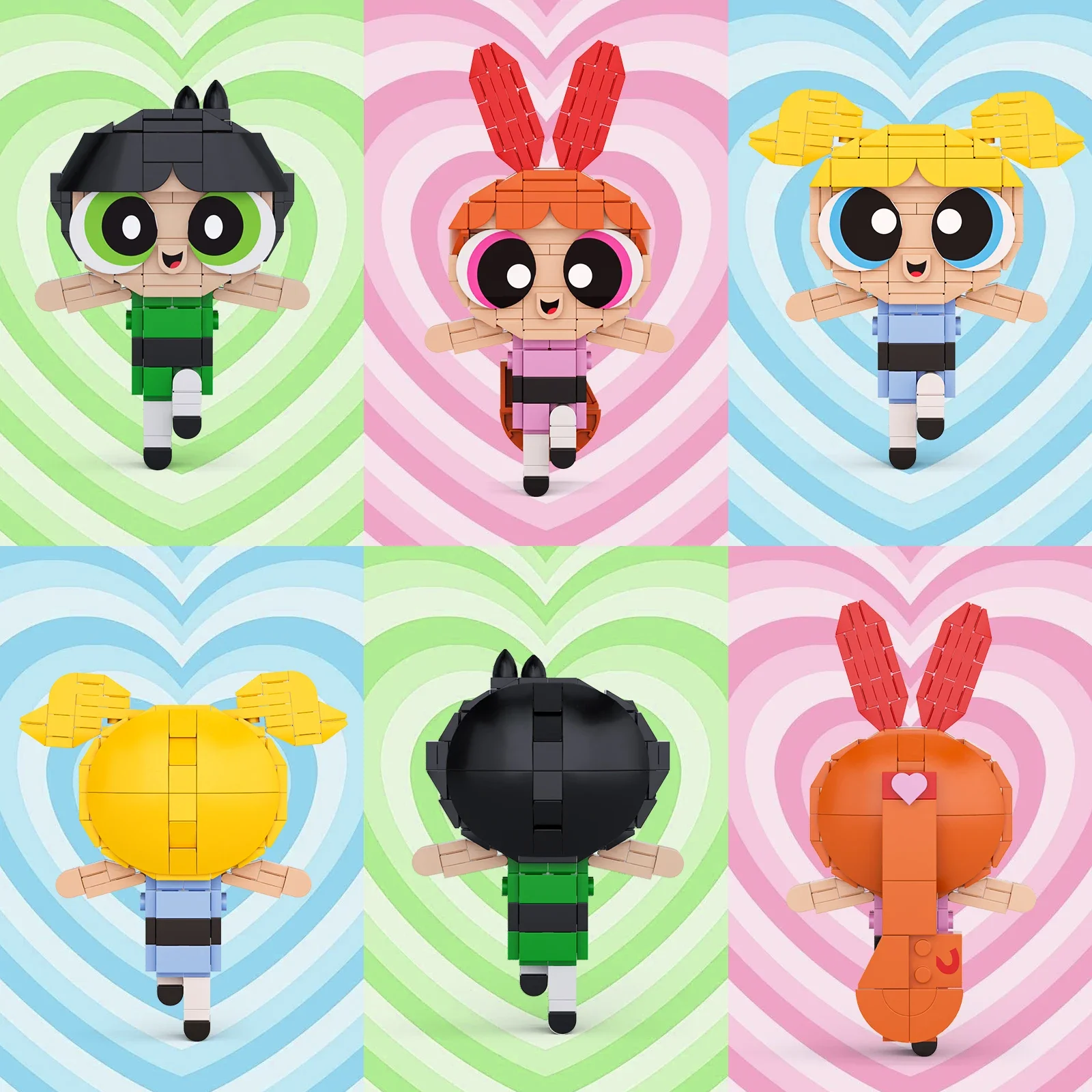 MOC 3 szt. Powerpuffed Girls zestaw klocków budowlanych animacja kreskówkowa bohater figurki Model kwiaty/pęcherzyki cegły dziewczyny prezenty