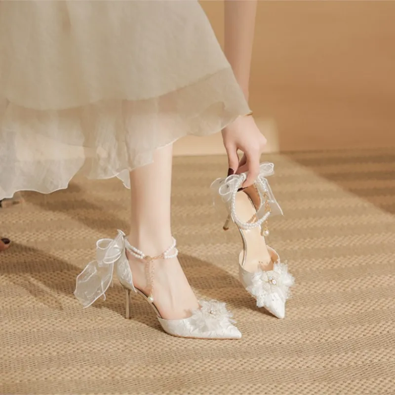 Pointed Toe Bow  Women's Stiletto Hee Elegant Large Size Thin Heel Shoes for Women 2026 New