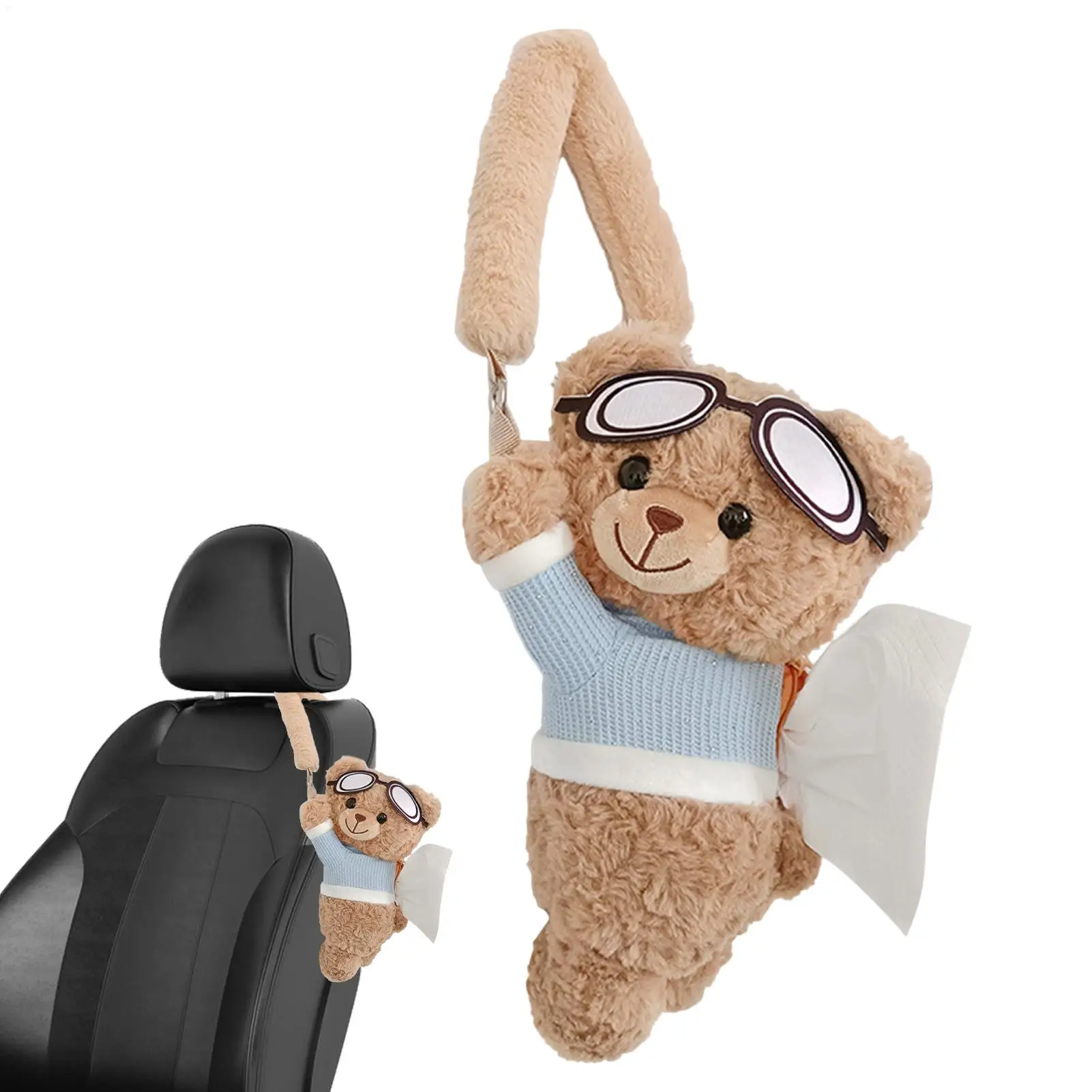 Niedliche Auto-Taschentuchbox, Bär-Cartoon, hängende Taschentuchbox, hängende Armlehnenbox, Papierschutzhülle, Auto-Innendekoration – Detail 7